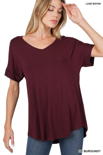 Clothing - Top - For Ladies -  Luxe Rayon Short Sleeve V-Neck with Round Hem