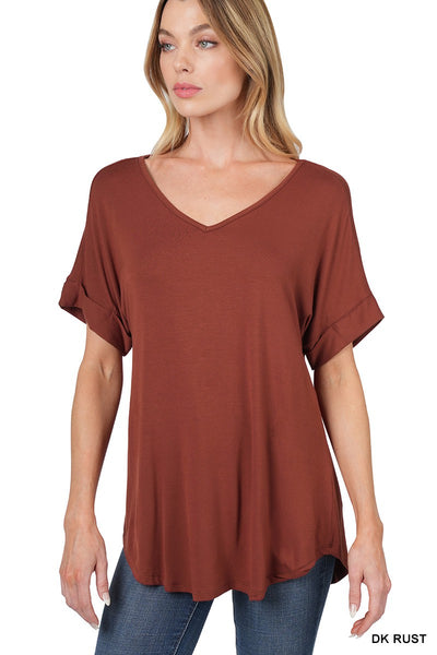 Clothing - Top - For Ladies -  Luxe Rayon Short Sleeve V-Neck with Round Hem