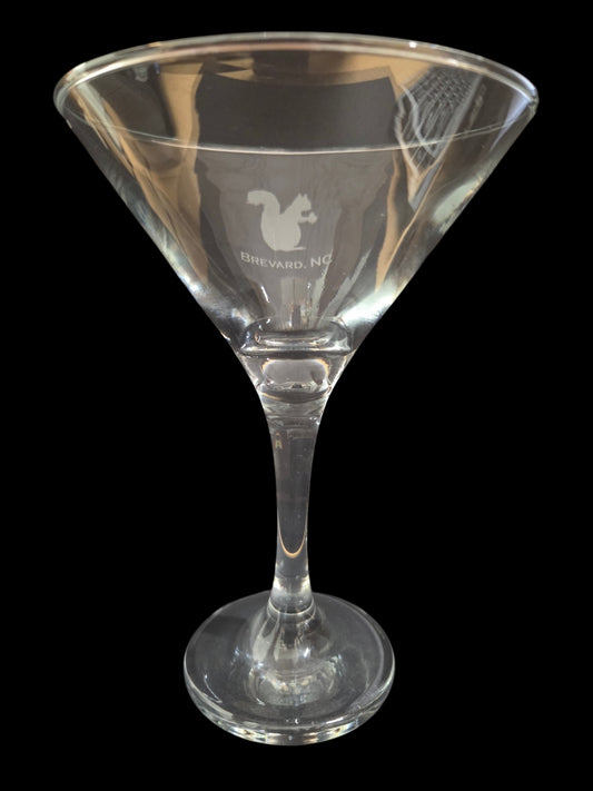 Drinkware - Martini Glass - Etched White Squirrel Brevard NC 6.5 ounces
