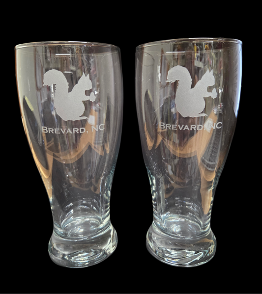 Drinkware - Pilsner Glass - Etched White Squirrel Brevard NC 16 ounces