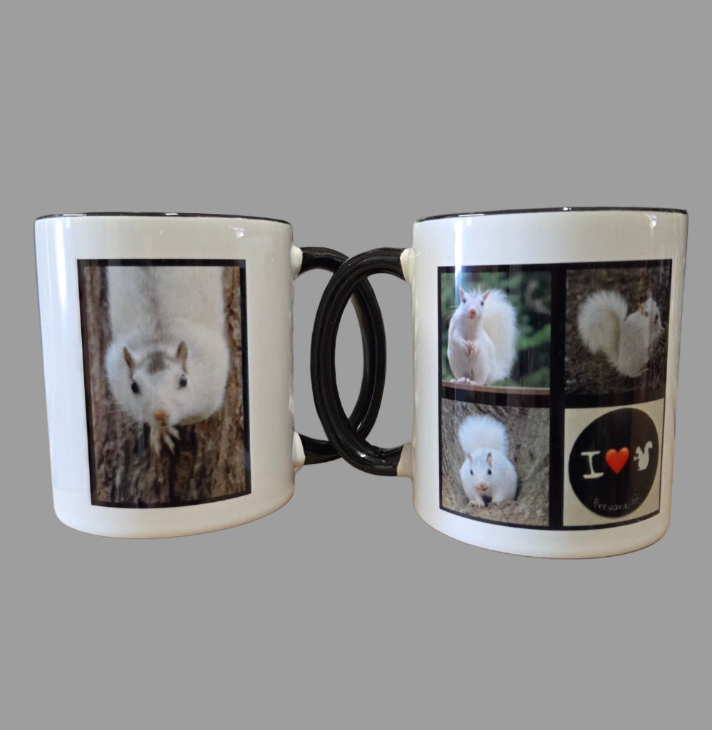 Drinkware Mug Individually Printed with White Squirrels in Various Sizes