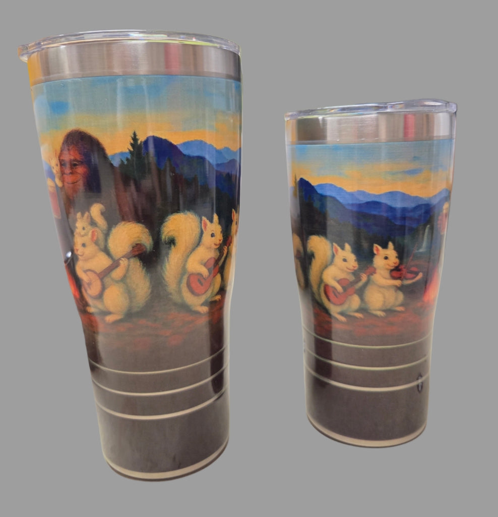 Drinkware - Tervis - Stainless Steel Sasquatch, White Squirrel, Blue Ridge Mtns., Waterfall, Music and Campfire for Brevard and Transylvania County