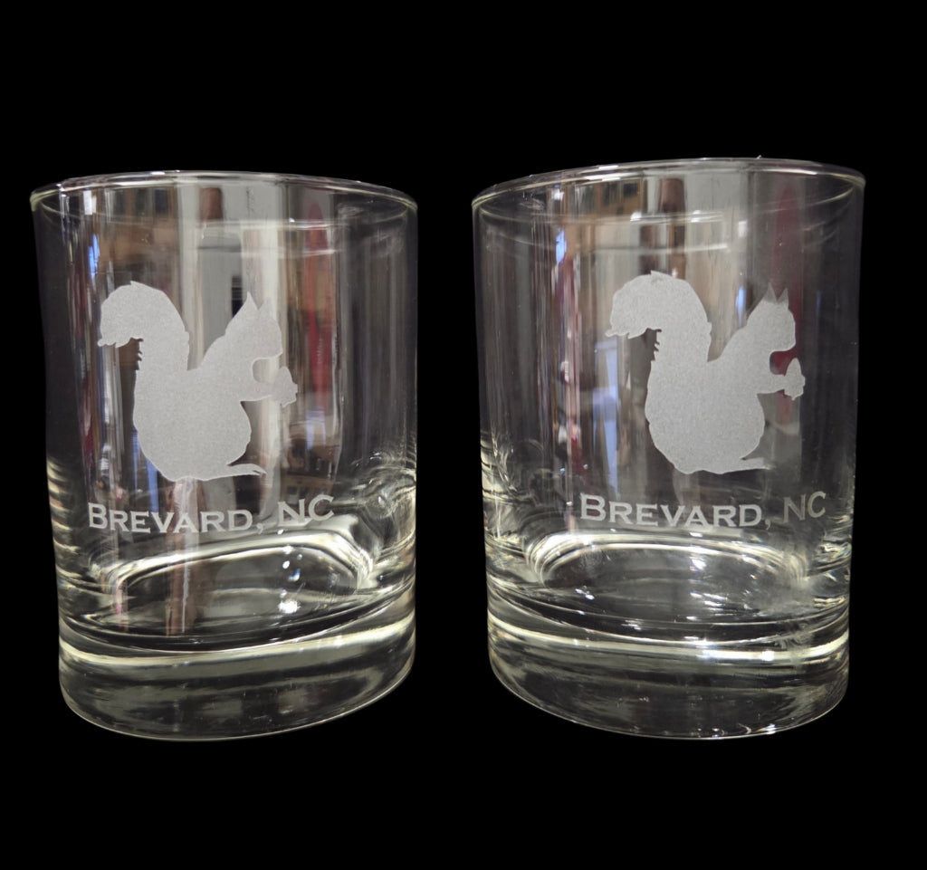 Drinkware - Whiskey Glass - Etched White Squirrel Brevard NC - Multiple Size Options