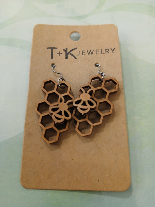 Jewelry - Earrings - Wood - Bee & Honeycomb - Local Made