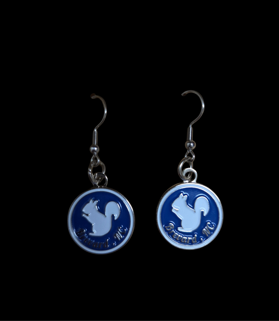 Jewelry - Necklace, Earrings or Set - Metal Enameled White Squirrel Earrings Blue Circles