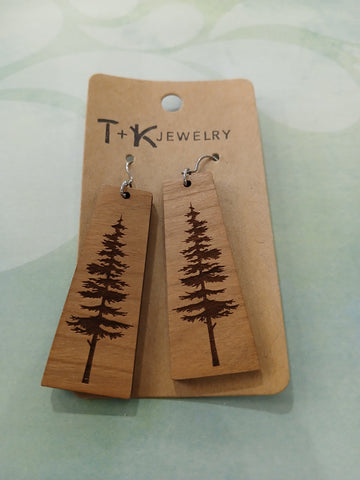 Earrings - Wood - Pine Tree - Local Made