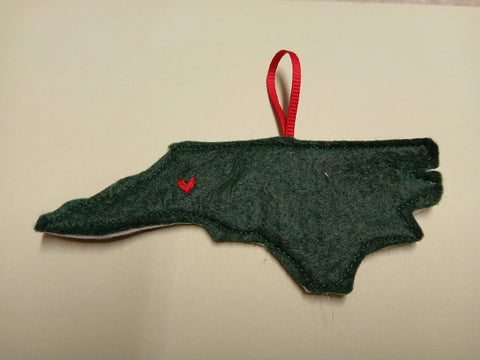 Ornament - Handmade - Felt NC State with Heart - Local Made