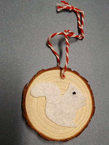 Ornament - Handmade - Wood with Felt White Squirrel - Local Made