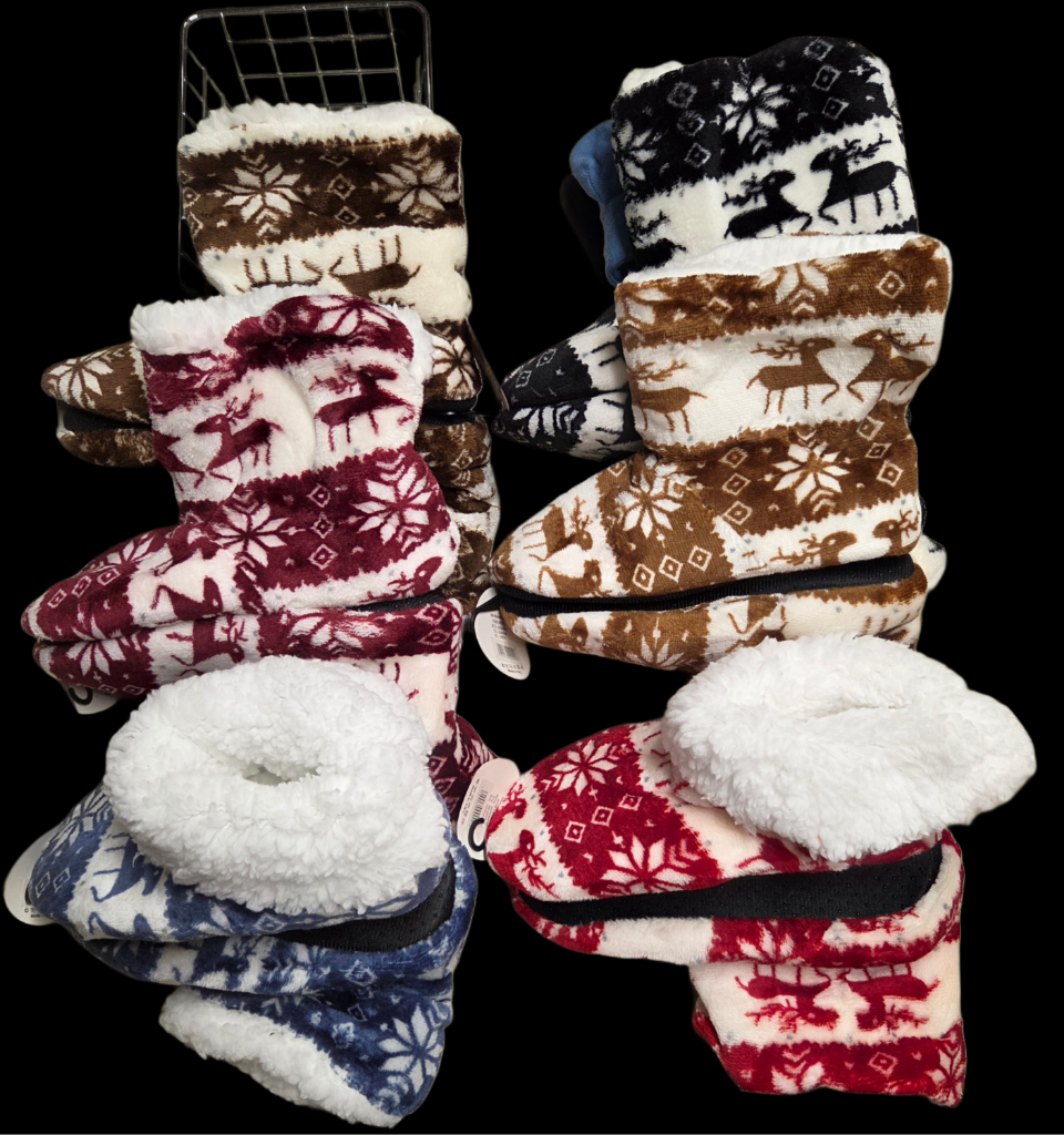 Fleece Sock Snowflake Reindeer Bootie Slippers