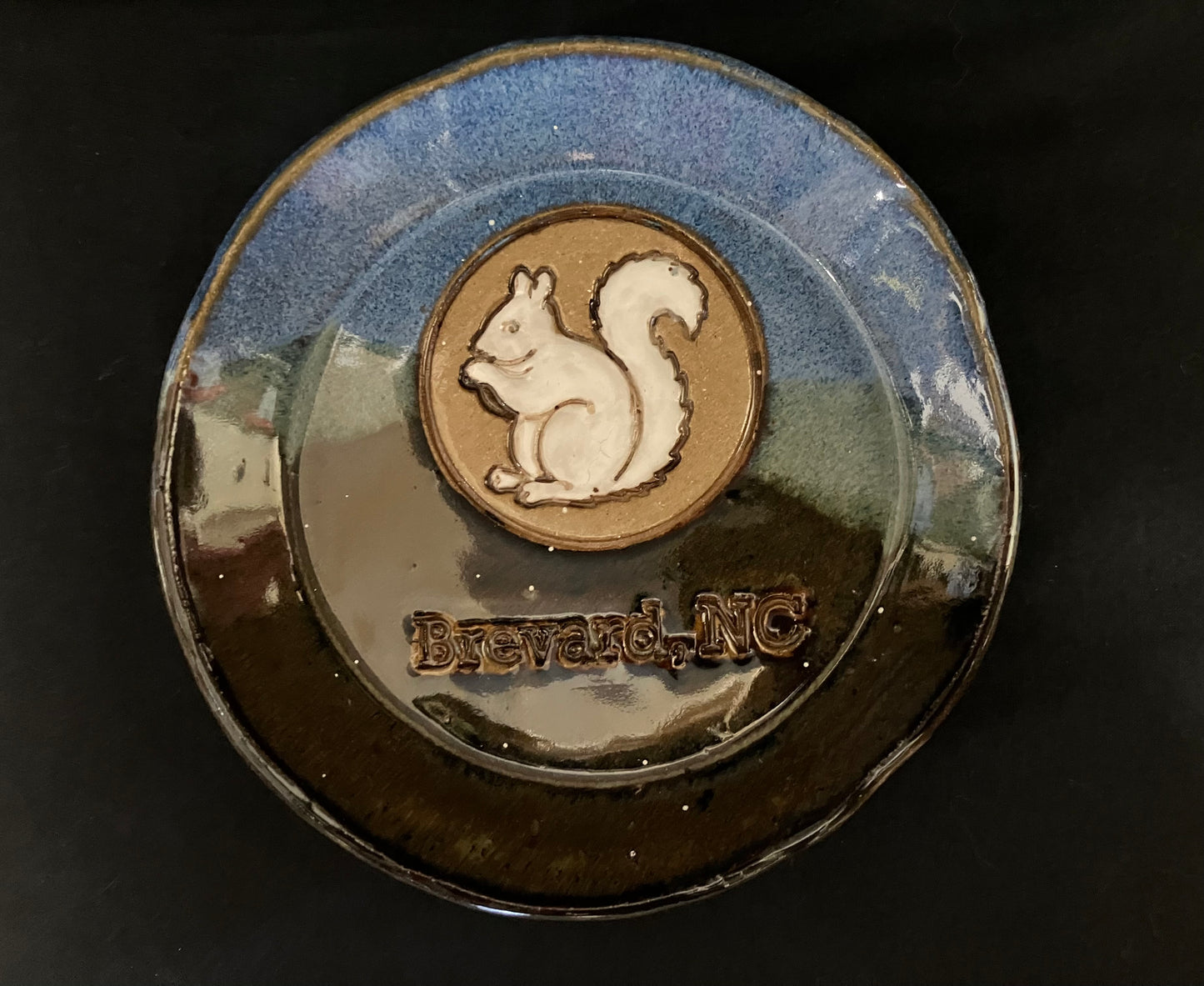 Handmade Tea Strainer Plate - Handcrafted White Squirrel Pottery Tea Strainer Plate with White Squirrel and Brevard, NC
