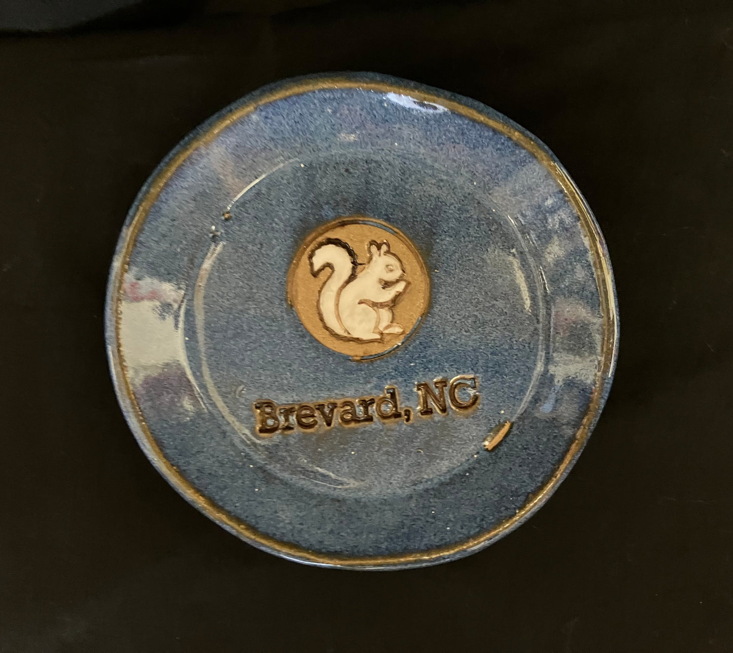Handmade Tea Strainer Plate - Handcrafted White Squirrel Pottery Tea Strainer Plate with White Squirrel and Brevard, NC