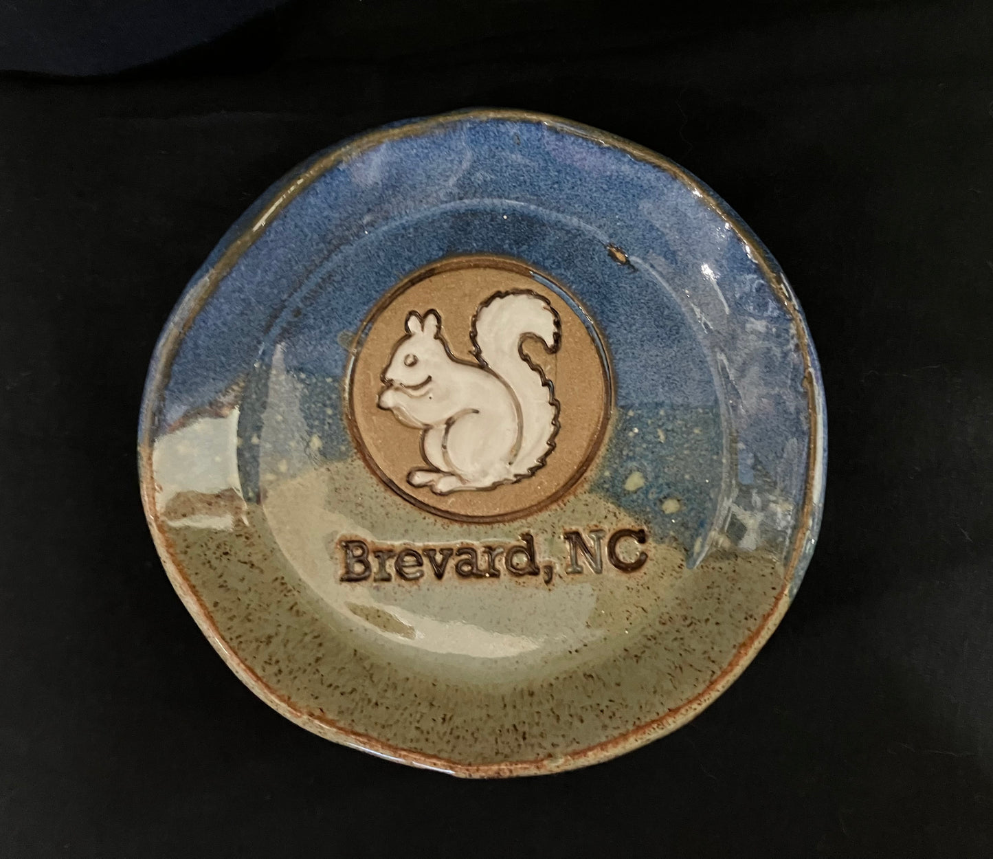Handmade Tea Strainer Plate - Handcrafted White Squirrel Pottery Tea Strainer Plate with White Squirrel and Brevard, NC