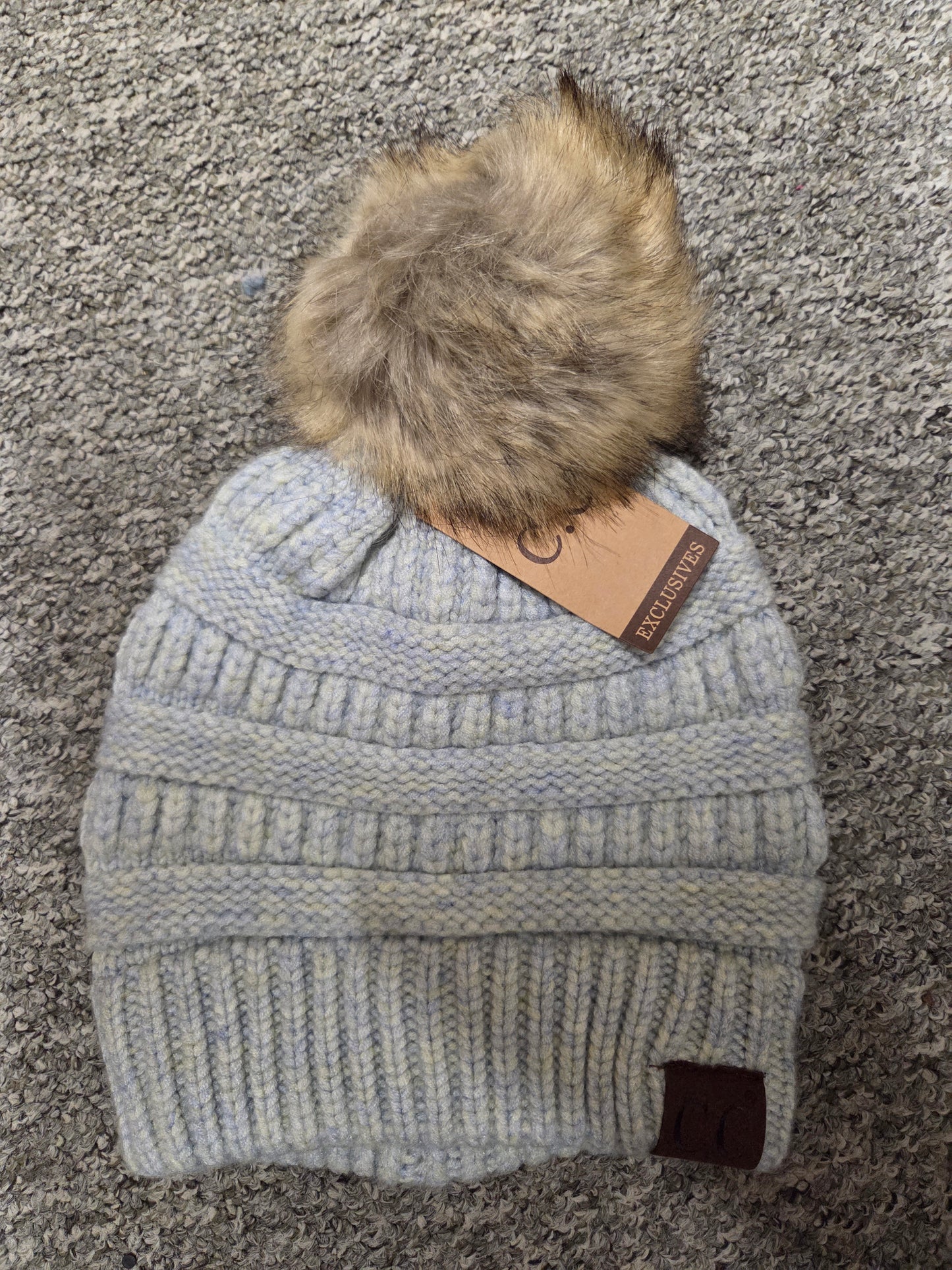 Hat - CC Mixed Soft Yarn with Natural Pom Pom Beanie for Adult Size Heads