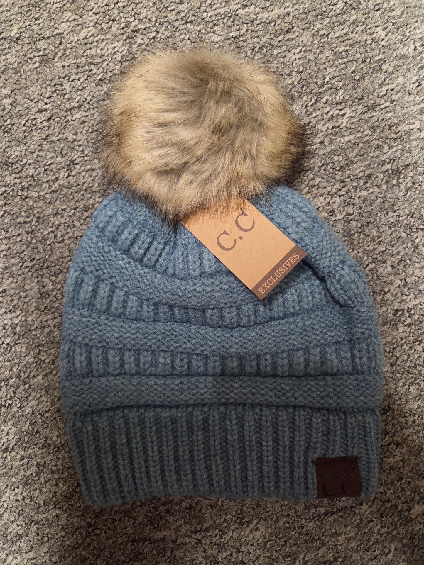 Hat - CC Mixed Soft Yarn with Natural Pom Pom Beanie for Adult Size Heads