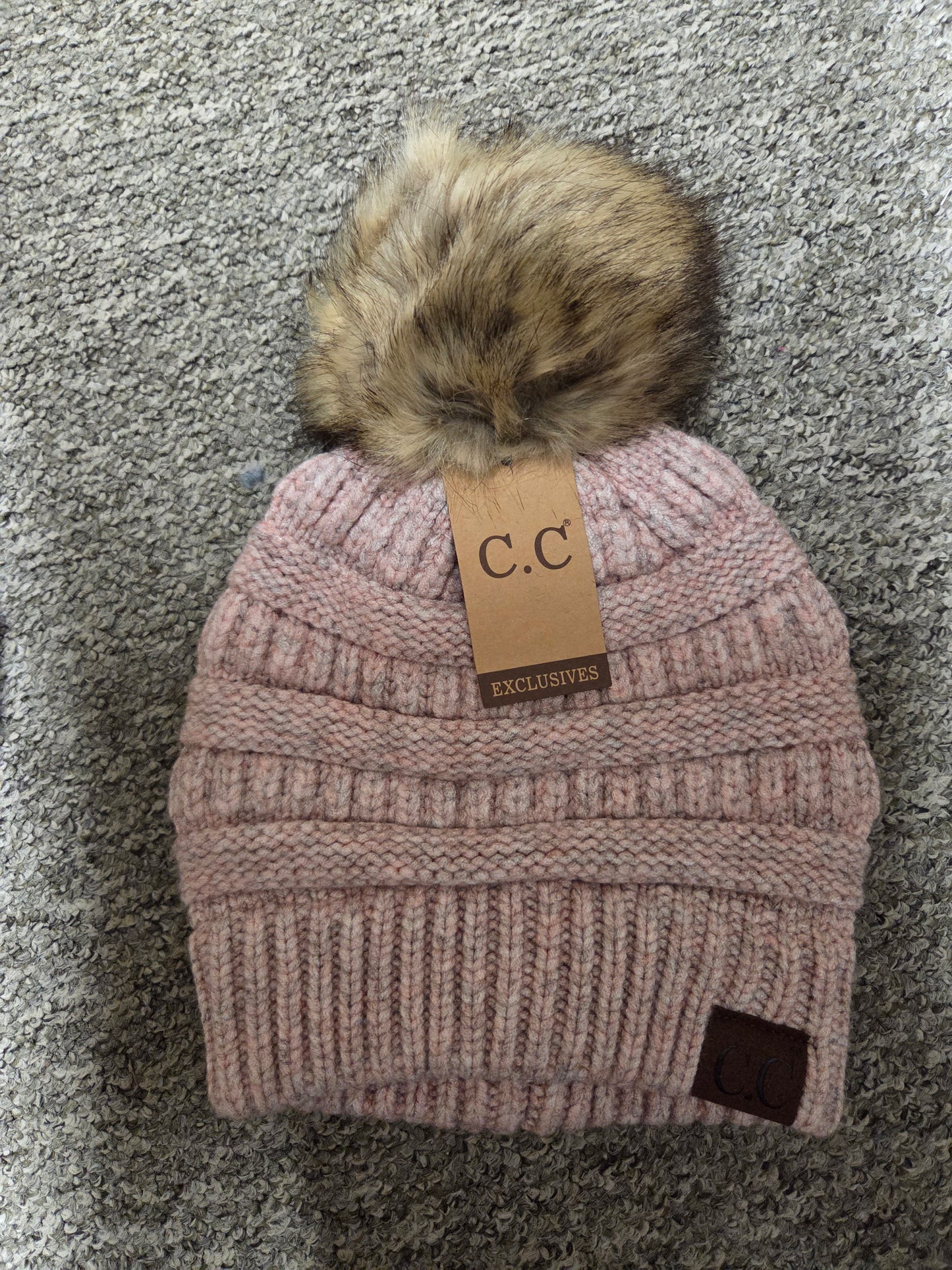 Hat - CC Mixed Soft Yarn with Natural Pom Pom Beanie for Adult Size Heads