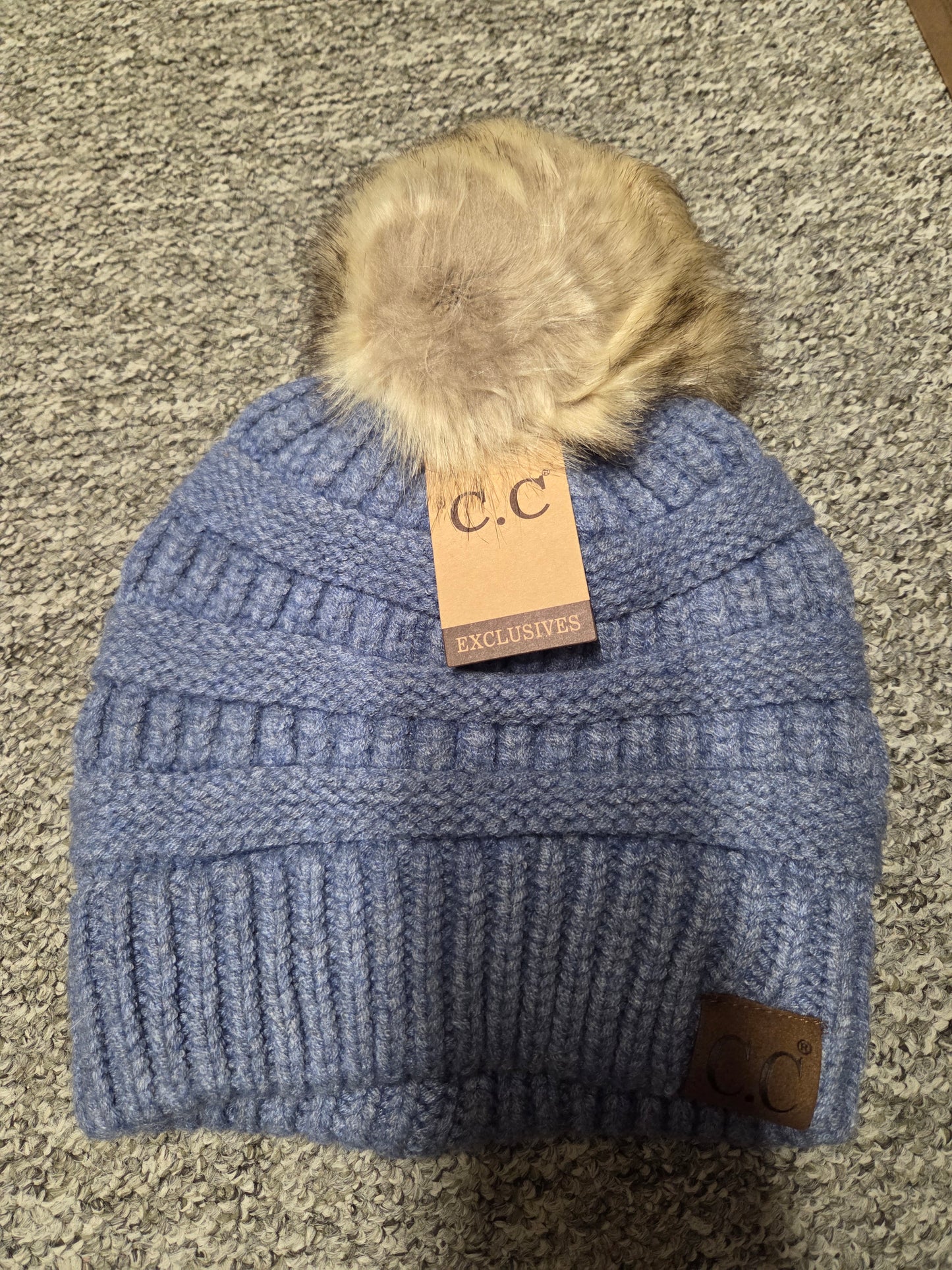 Hat - CC Mixed Soft Yarn with Natural Pom Pom Beanie for Adult Size Heads