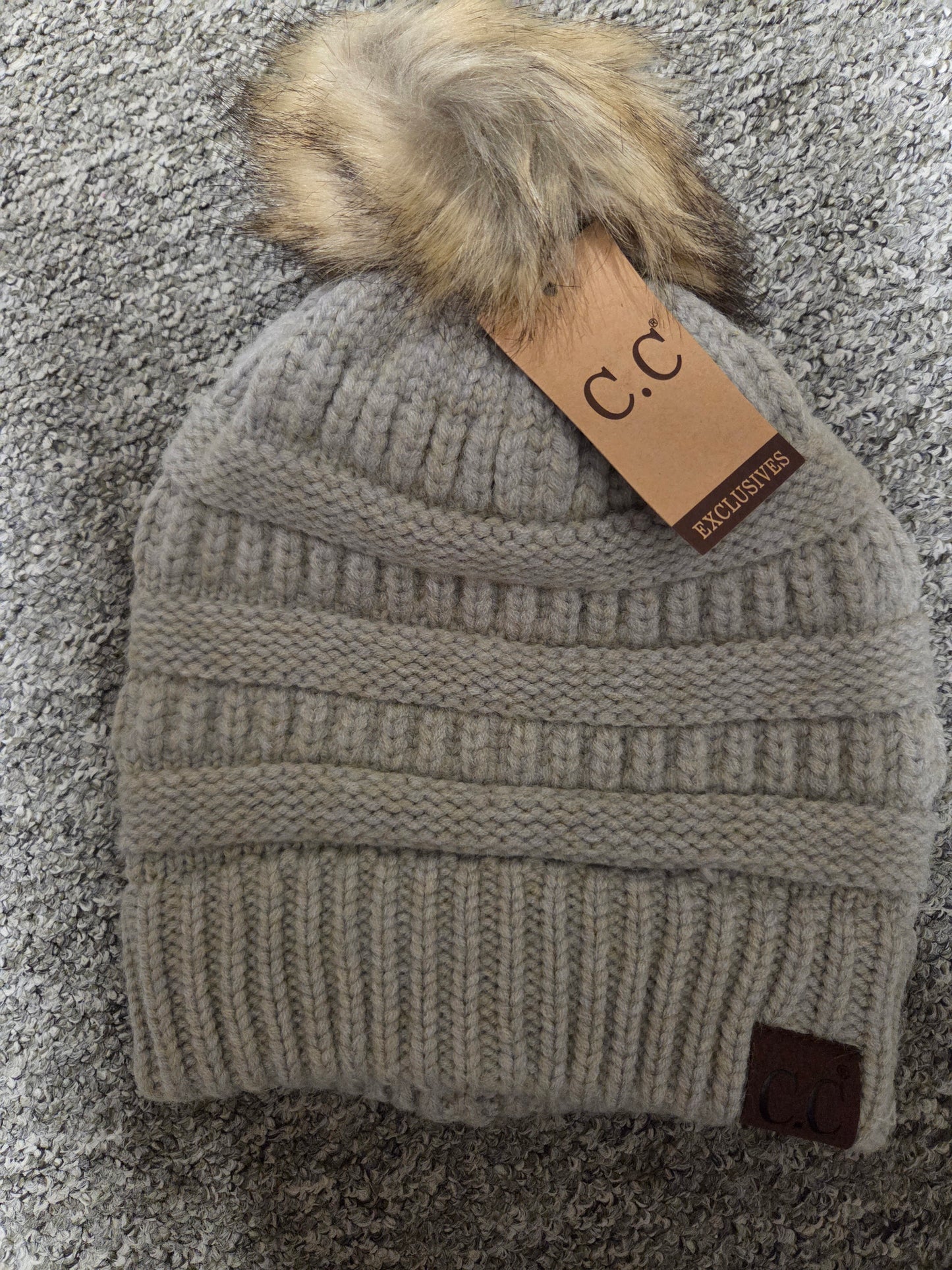 Hat - CC Mixed Soft Yarn with Natural Pom Pom Beanie for Adult Size Heads