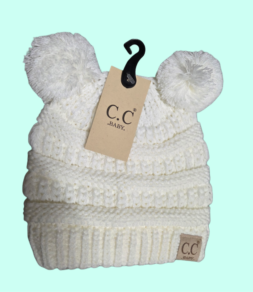 Hat - CC Baby Knit Beanie with Double Pom Pom in Assorted Colors