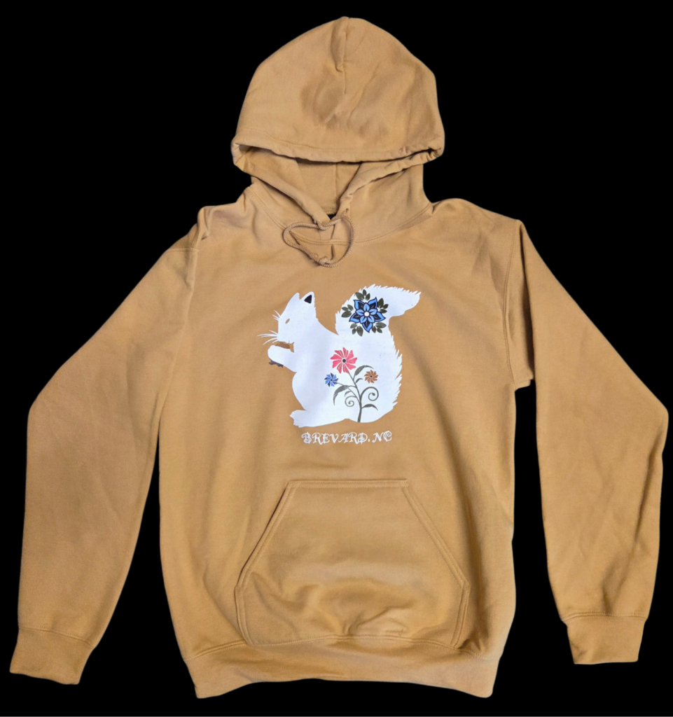 Hoodie - Adult - White Squirrel Floral Design - Old Gold
