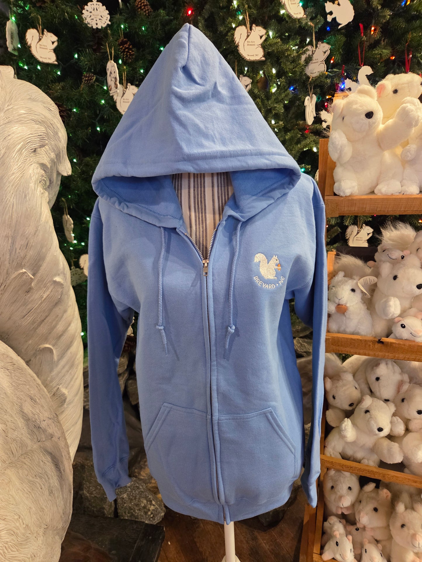 Hoodie - Adult - Embroidered Logo - Heavy Weight Gildan Full-Zip Sleeve in Black and Carolina Blue