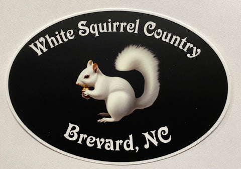 Decal/Sticker - Black Oval "White Squirrel Country.....Brevard, NC" - Vinyl Waterproof