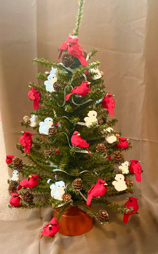 Christmas Tree with White Squirrels and Red Cardinals