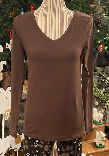 Clothing - Top - For Ladies - Regular Size Long Sleeve Cotton V-Neck with Straight Hem