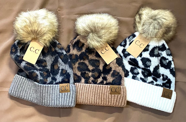 Clothing Accessory - Pom Pom Beanie by "CC" with Leopard Pattern