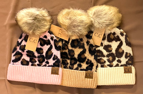 Clothing Accessory - Pom Pom Beanie by "CC" with Leopard Pattern