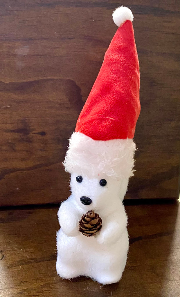 Ornament - Fluffy White Squirrel with Knitted Santa Hat Orn
