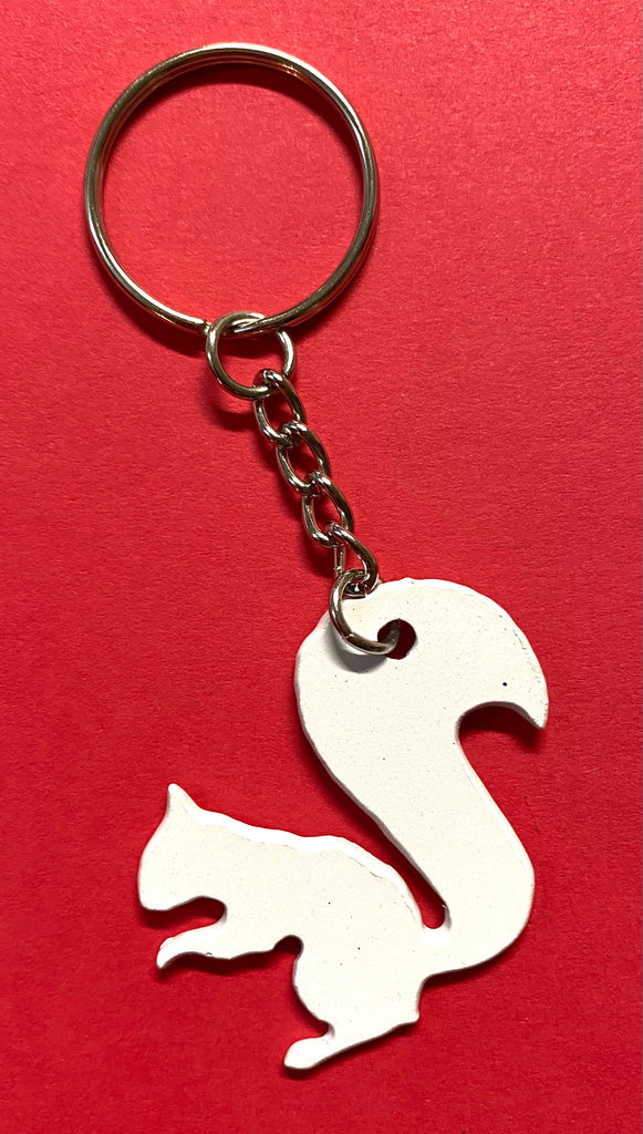 Key Chain/Clip - White Squirrel Metal Die Cut Key Clip