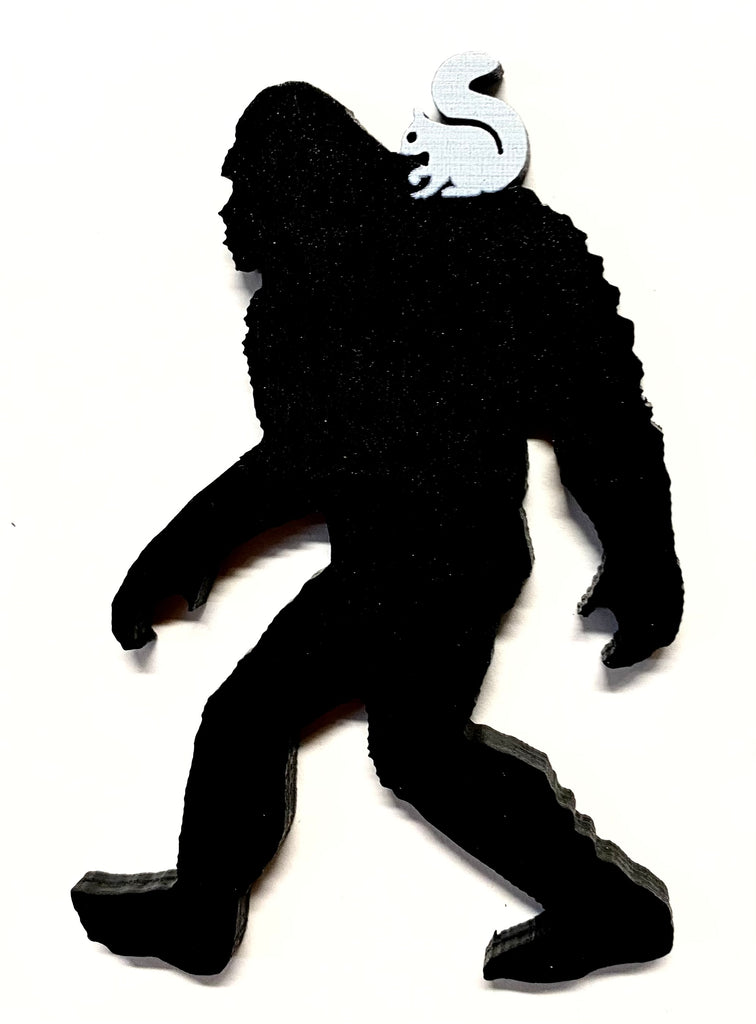 Magnet - Laser-Cut - Sasquatch (Big Foot) with White Squirrel on His Shoulder