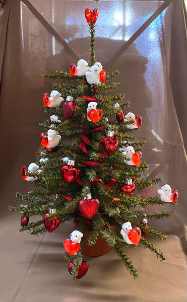 Valentines Tree with White Squirrels and Red Hearts - Large Size
