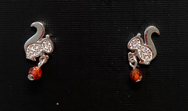 Jewelry - Earrings - Tiny Squirrel Stud with Brown Rhinestone Acorns