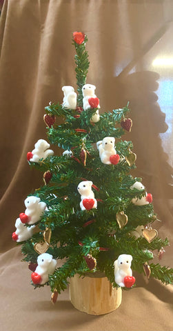 Valentines Tree with White Squirrels and Red Hearts - Small Size