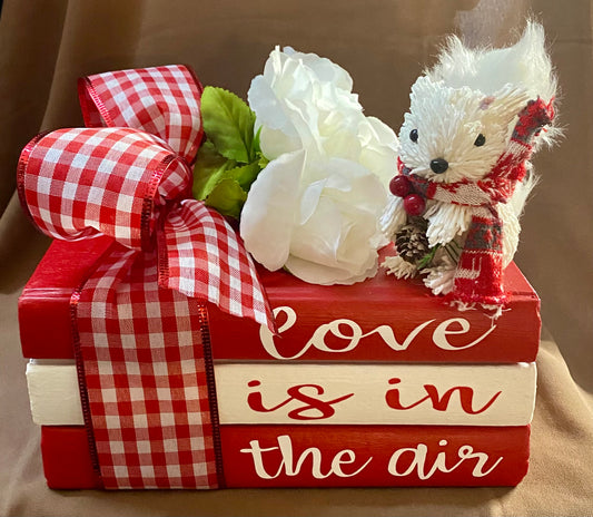 Home Decor - Valentine Hand-Crafted Book Stack Embellished with White Squirrel