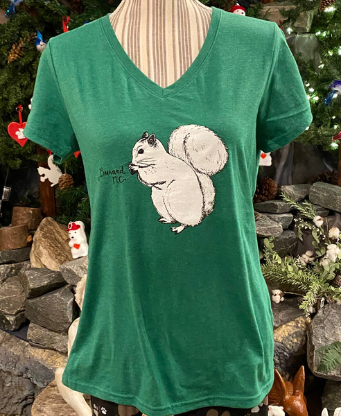 T-Shirt - For Women - Short Sleeve, V-Neck with White Squirrel in Front