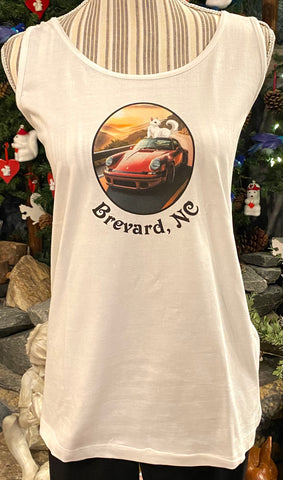 Tank Top - For Ladies - Scoop Neck - Slightly Fitted - White Squirrel on a Porsche