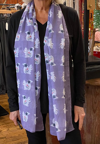 Scarf - Lightweight with Floral White Squirrel Design