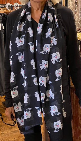 Scarf - Lightweight with Floral White Squirrel Design
