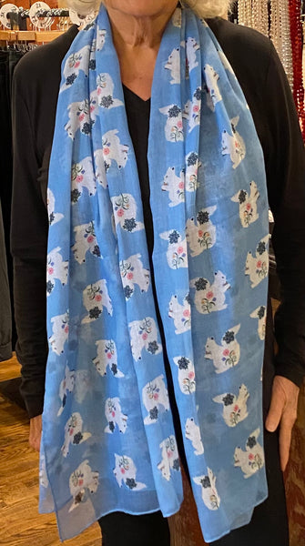 Scarf - Lightweight with Floral White Squirrel Design