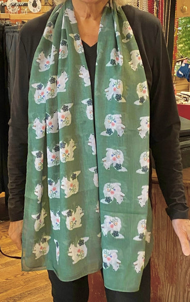 Scarf - Lightweight with Floral White Squirrel Design