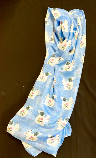 Clothing Accessory - Soft Scarf with Floral White Squirrel Motif