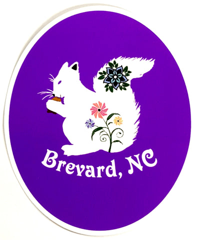 Decal/Sticker - White Squirrel Floral Tail - Purple Oval - Waterproof