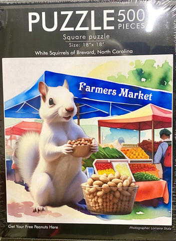 White Squirrel Puzzle - 18" x 18" - 500 Pieces - "Get Your Free Peanuts Here"