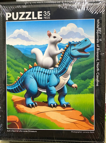 White Squirrel Puzzle - For Children - 8" x 10" - 35 Pieces - "Just A Squirrel Who Loves Dinosaurs"