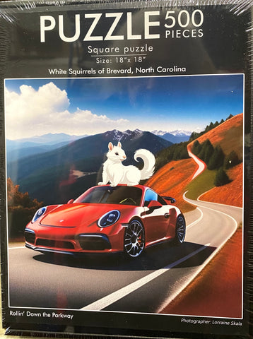 White Squirrel Puzzle - 18" x 18" - 500 Pieces - "Rollin' Down the Parkway"