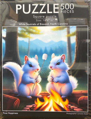 White Squirrel Puzzle - 18" x 18" - 500 Pieces - "Pure Happiness"