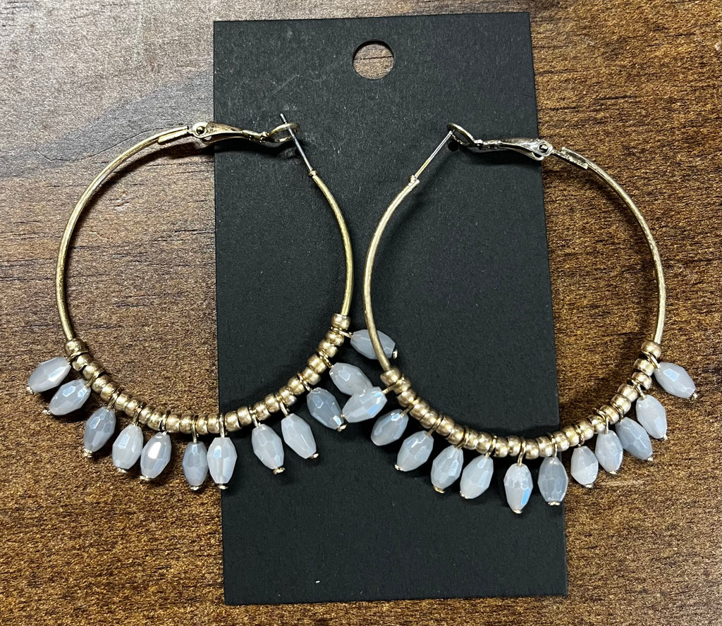 Jewelry - Earrings - Hoop Earrings With Gray Beads