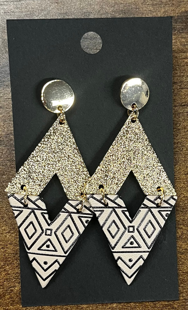 Jewelry - Earrings - Leather & Metal Diamond Shaped Earrings